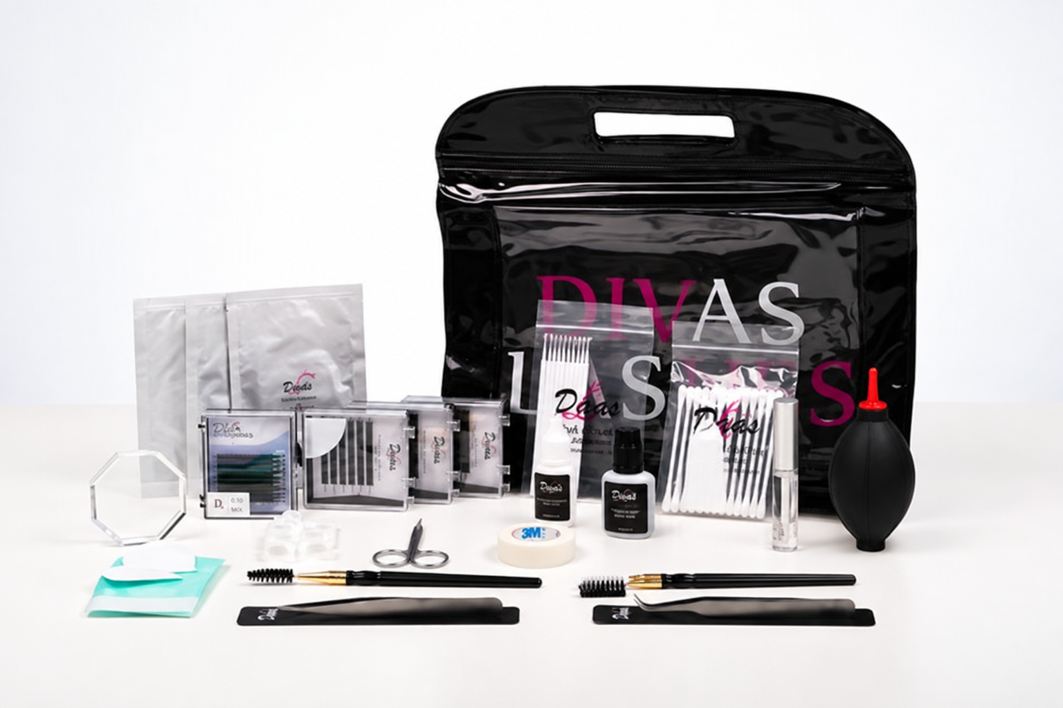 kit de extensiones de pestañas profesional divas 2 (técnica tradicional) (KIT-002) (primer con pincel de regalo)