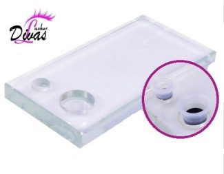 Soporte de cristal para las extensiones de pestañas y adhesivo