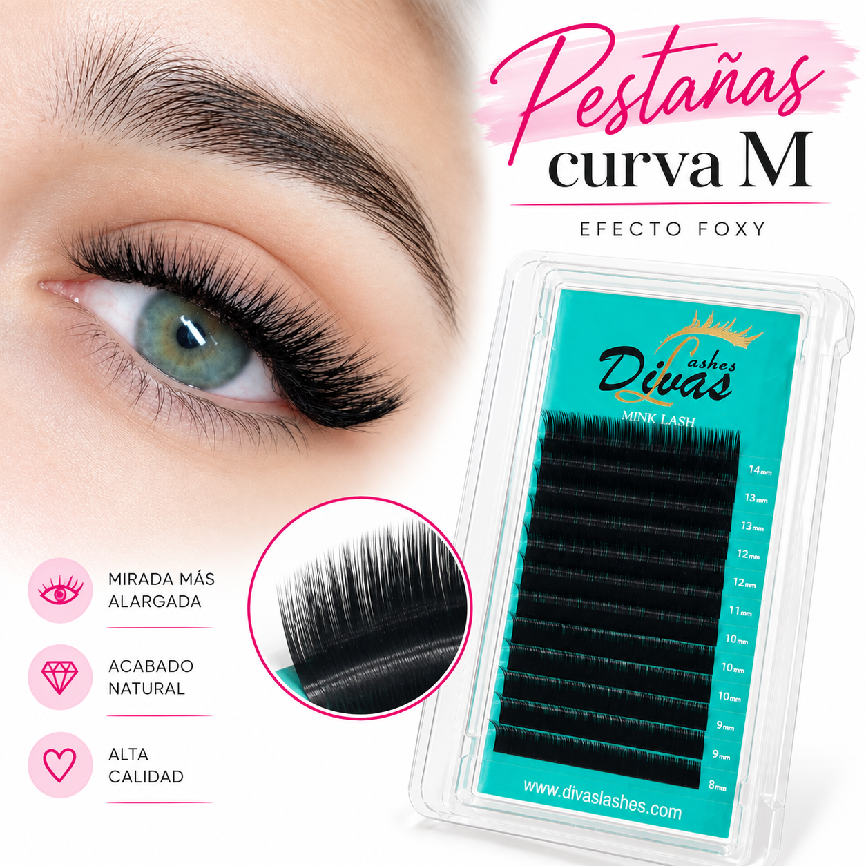 Pestañas Mink Curva M y Curva N - Grosor 007 - Imagen 2