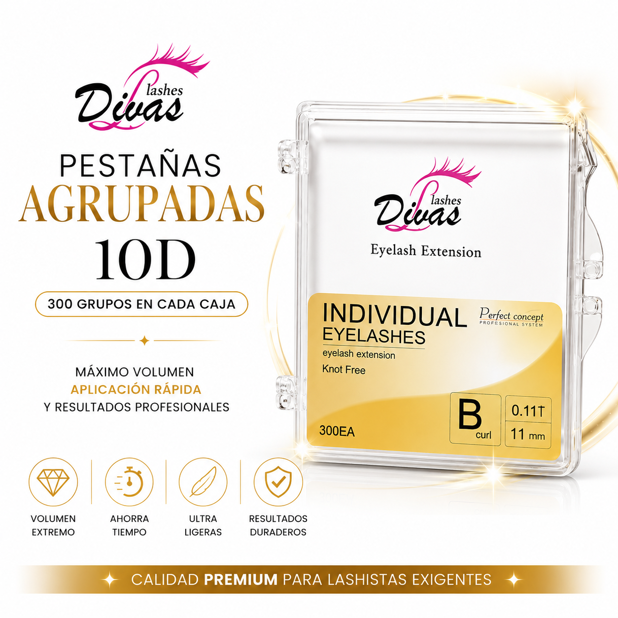 Pestañas AGRUPADAS 10D (300 grupos en cada caja)