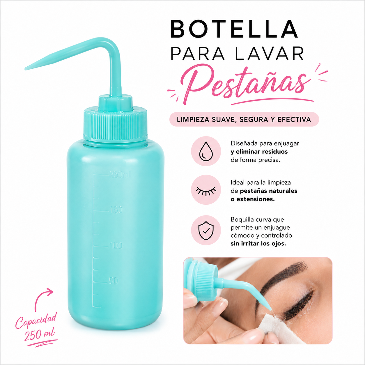 Botella para lavado de pestañas 250ml (ACC-071-A)