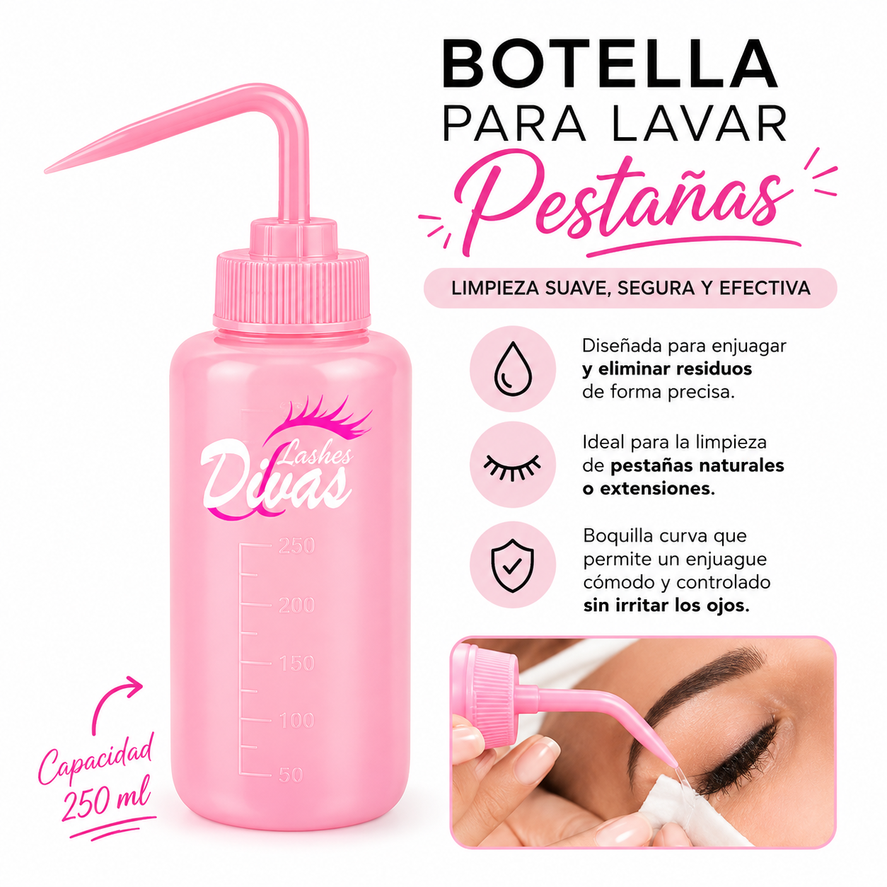 Botella para lavado de pestañas 250ml (ACC-071)