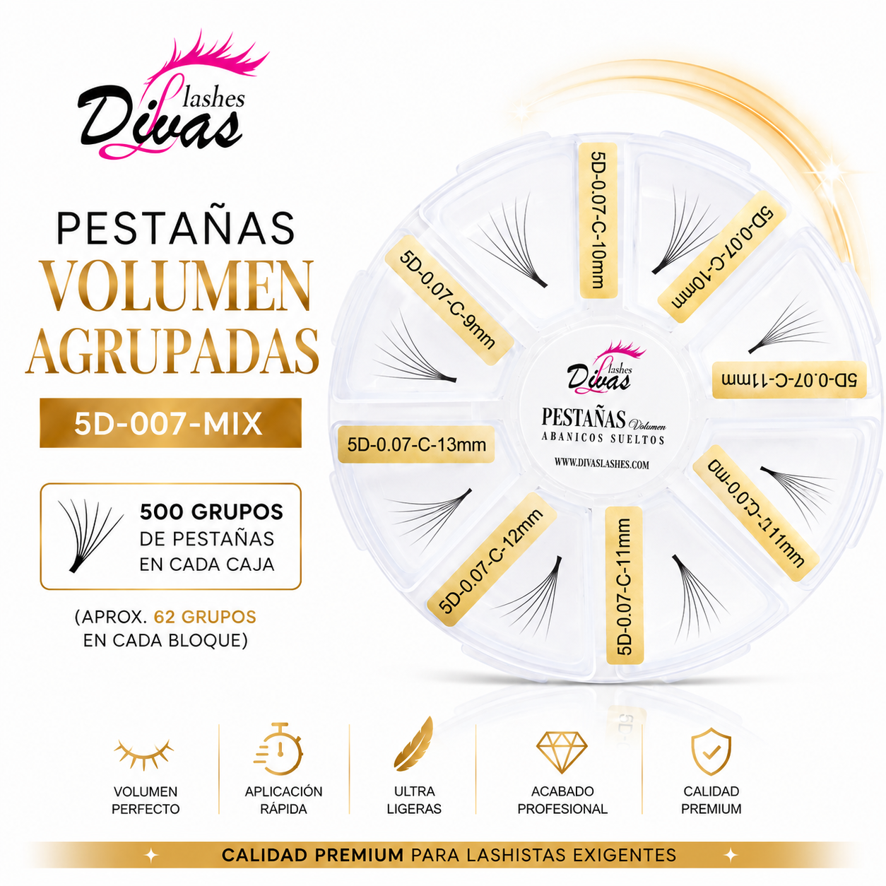 Pestañas Volumen Agrupadas (500 grupos) 5D-007-Mix. En carrusel