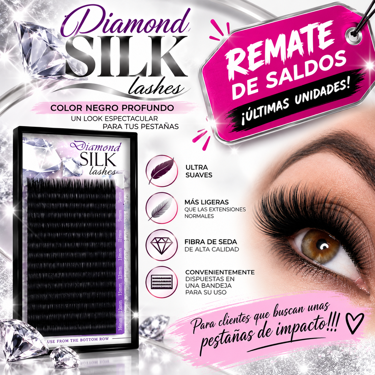 Pestañas Diamond Silk – Remate de saldo | últimas unidades