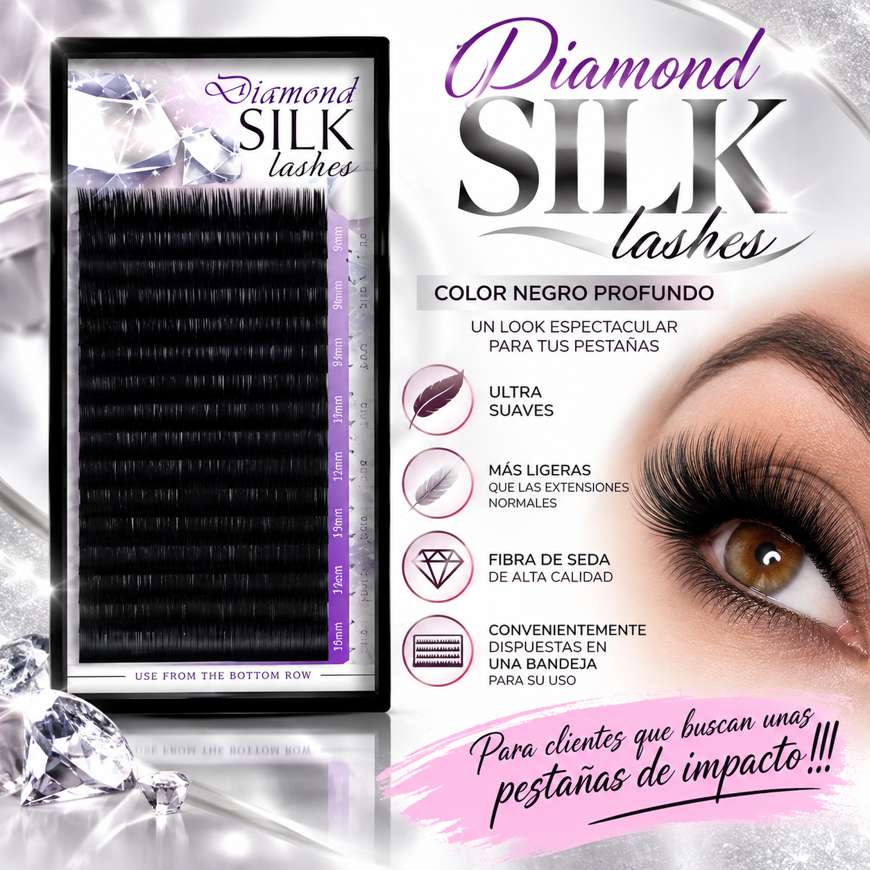 Pestañas Diamond Silk 16 líneas - Color negro profundo