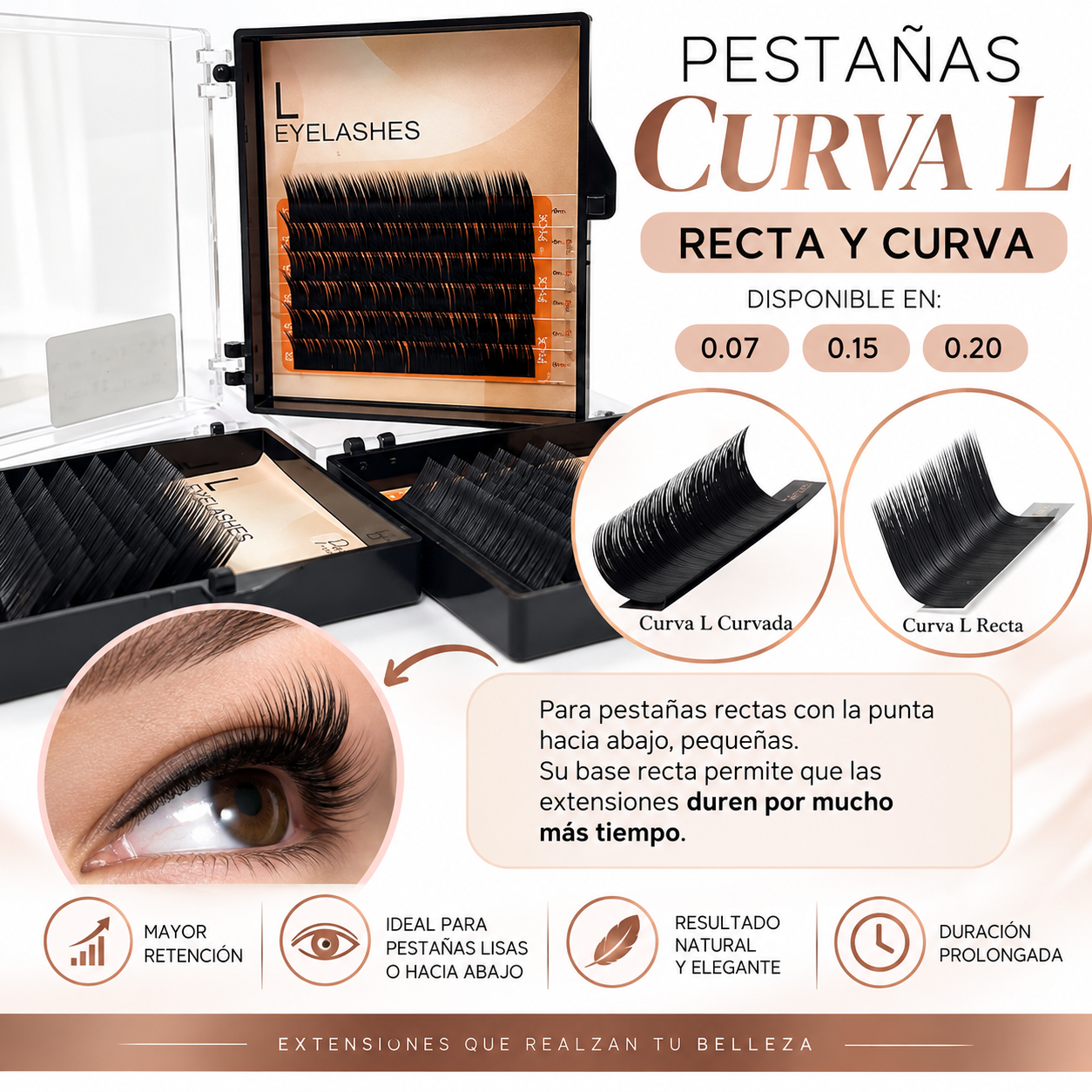 Pestañas Mink de Seda L RECTA y L CURVA - MIX (8-9-10-11-12-13)