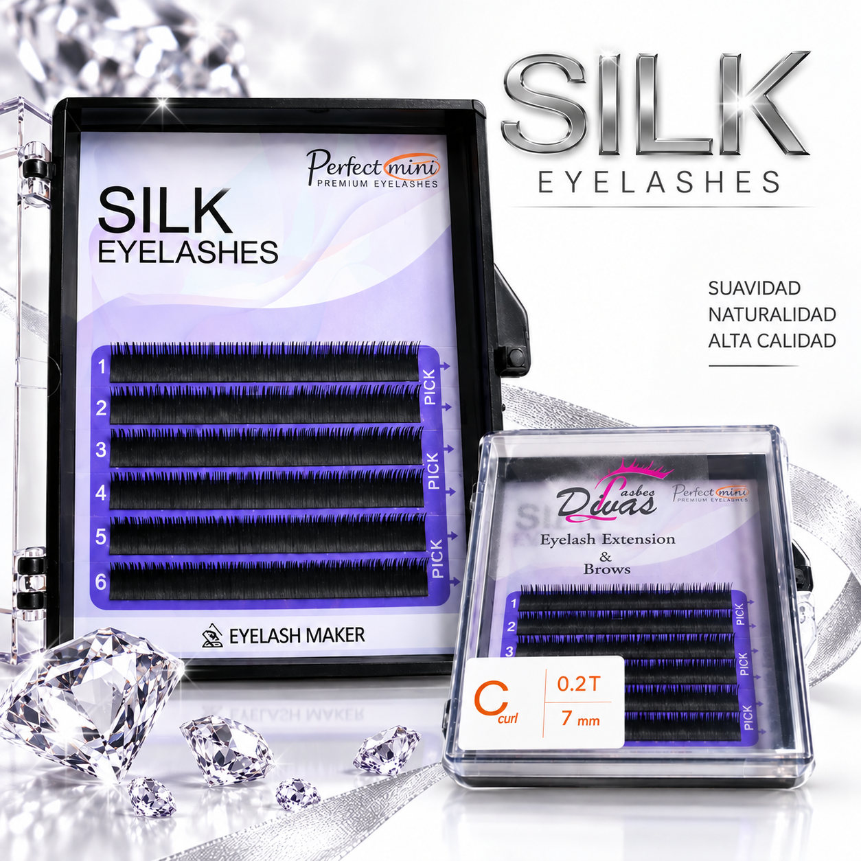 Pestañas Diamond Silk 6 líneas – Color negro profundo