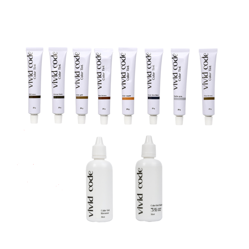 Tintes vivid code para pestañas y cejas (sin amoniaco ni PPD)- oxidante y removedor