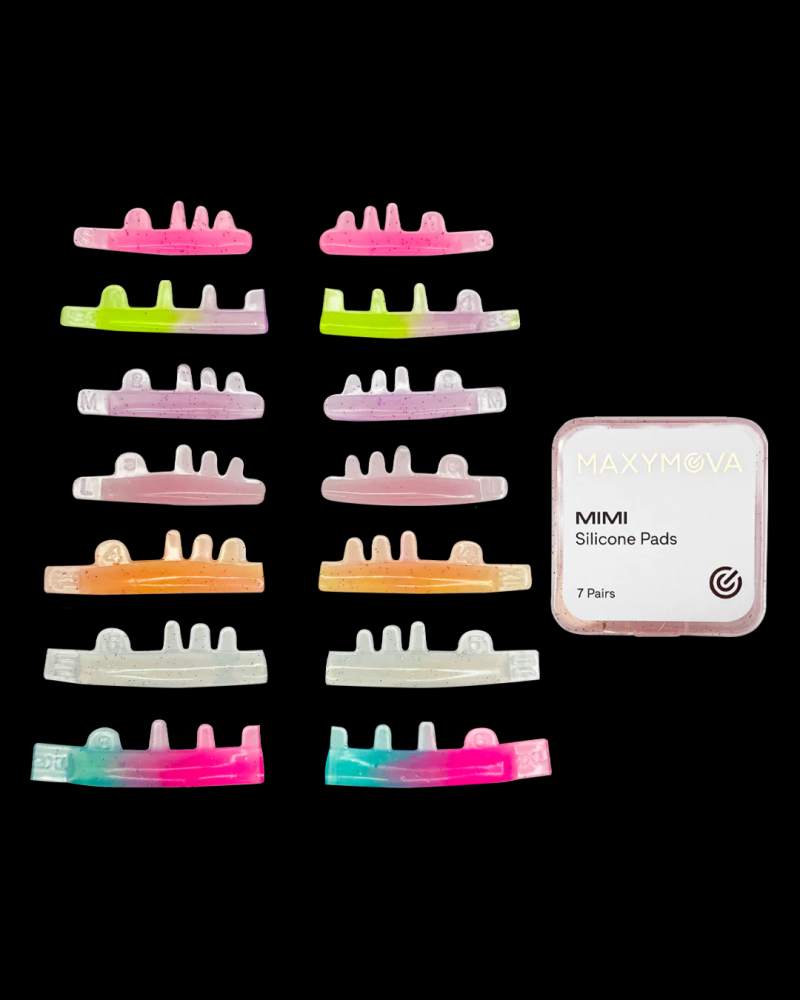 Protectores de silicona NOT GLUE para lifting de pestañas MAXYMOVA MIMI - 7 pares (S, S+, M, L, XL, LL, 2XL) - Tipo híbrido con rizo en C para un rizo perfecto